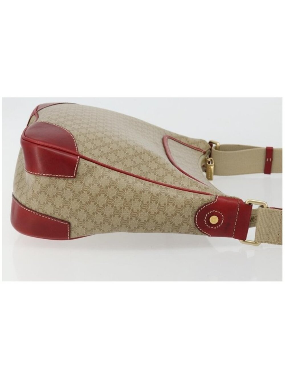Authentic CELINE Macadam Canvas Shoulder Bag PVC Leather Beige Gold - Picture 6 of 16